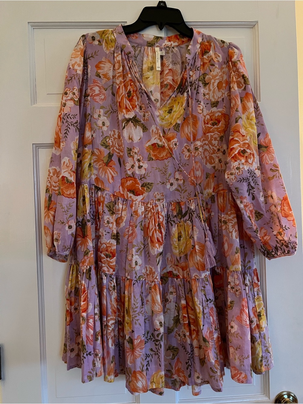 Seafolly Lilac Floral Tiered Mini Dress with Orange & Yellow Blooms
